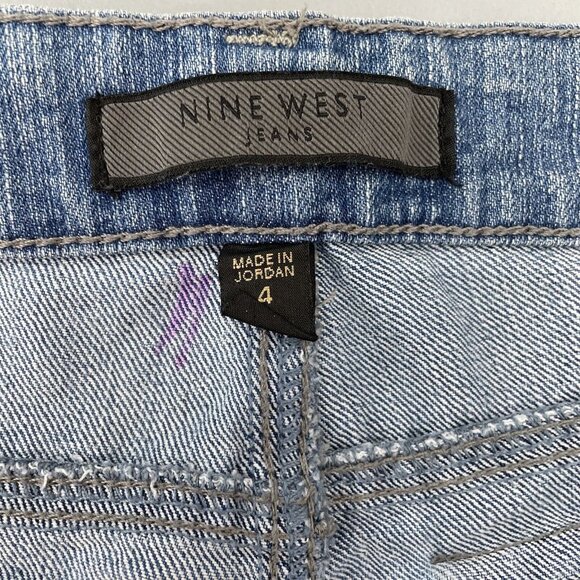 Nine West Jeans Bleecker Straight Leg Flap Pocket Distressed Denim Womens 4 Long - Picture 5 of 12